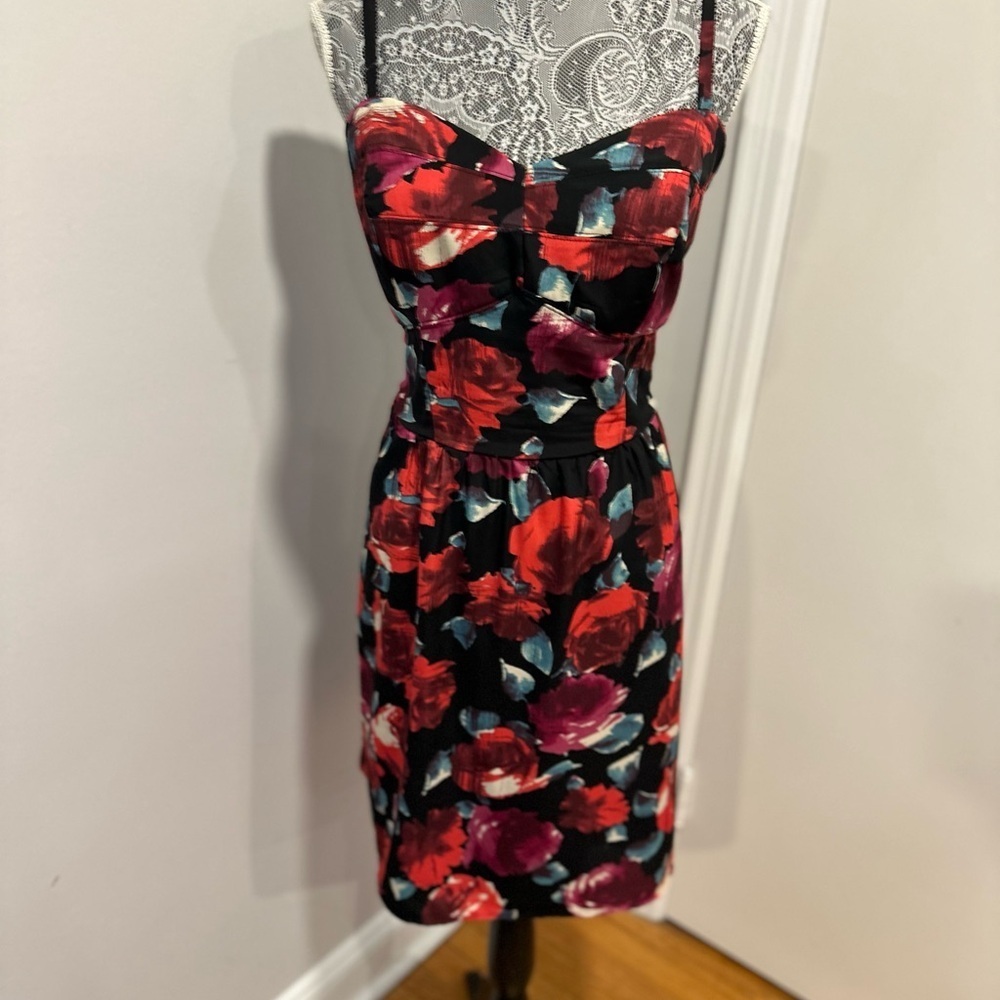 Torrid Sz:14 Self Red Floral Spaghetti Strap Sweetheart Neckline Mini Dress.